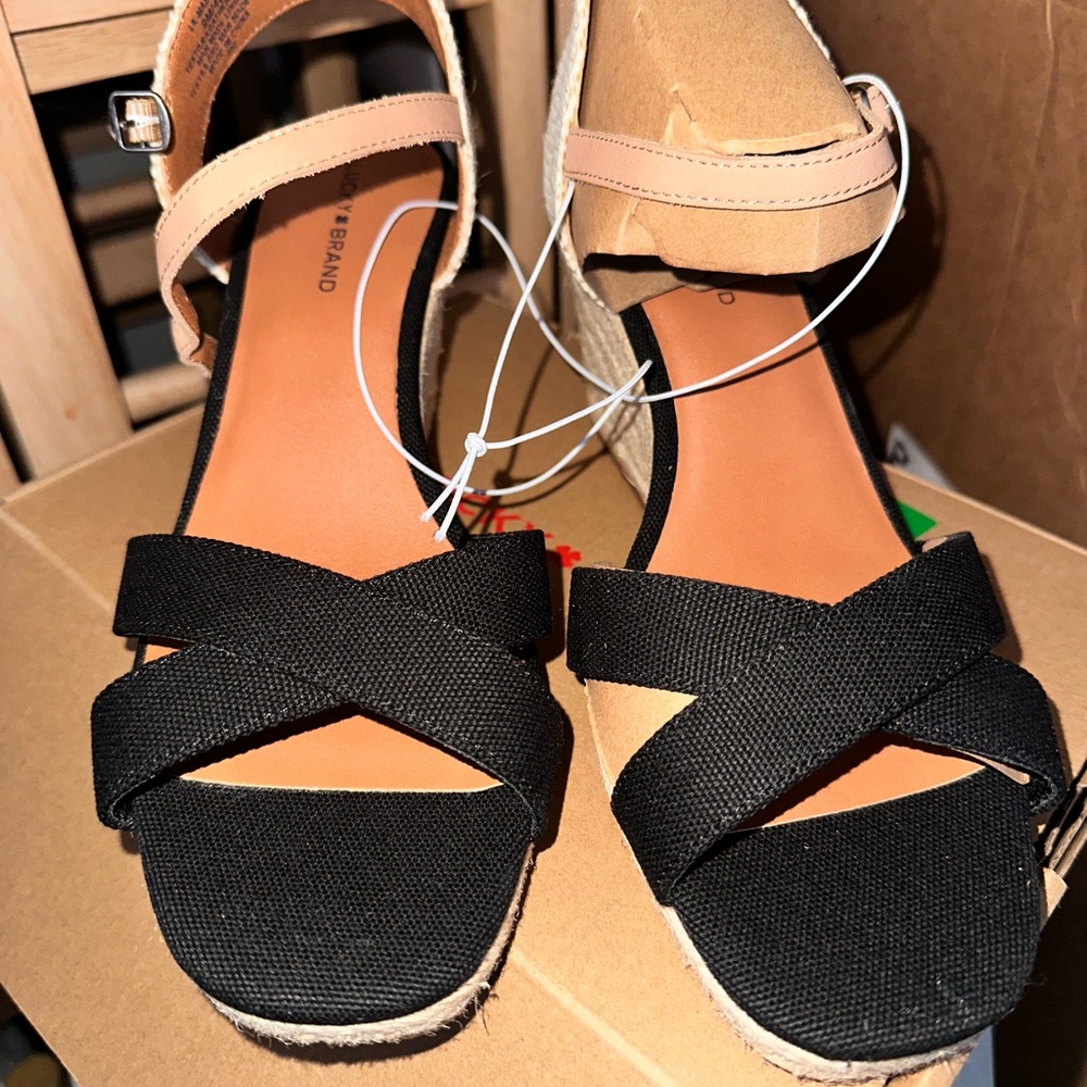 Black & Tan Espadrille Wedge Sandals